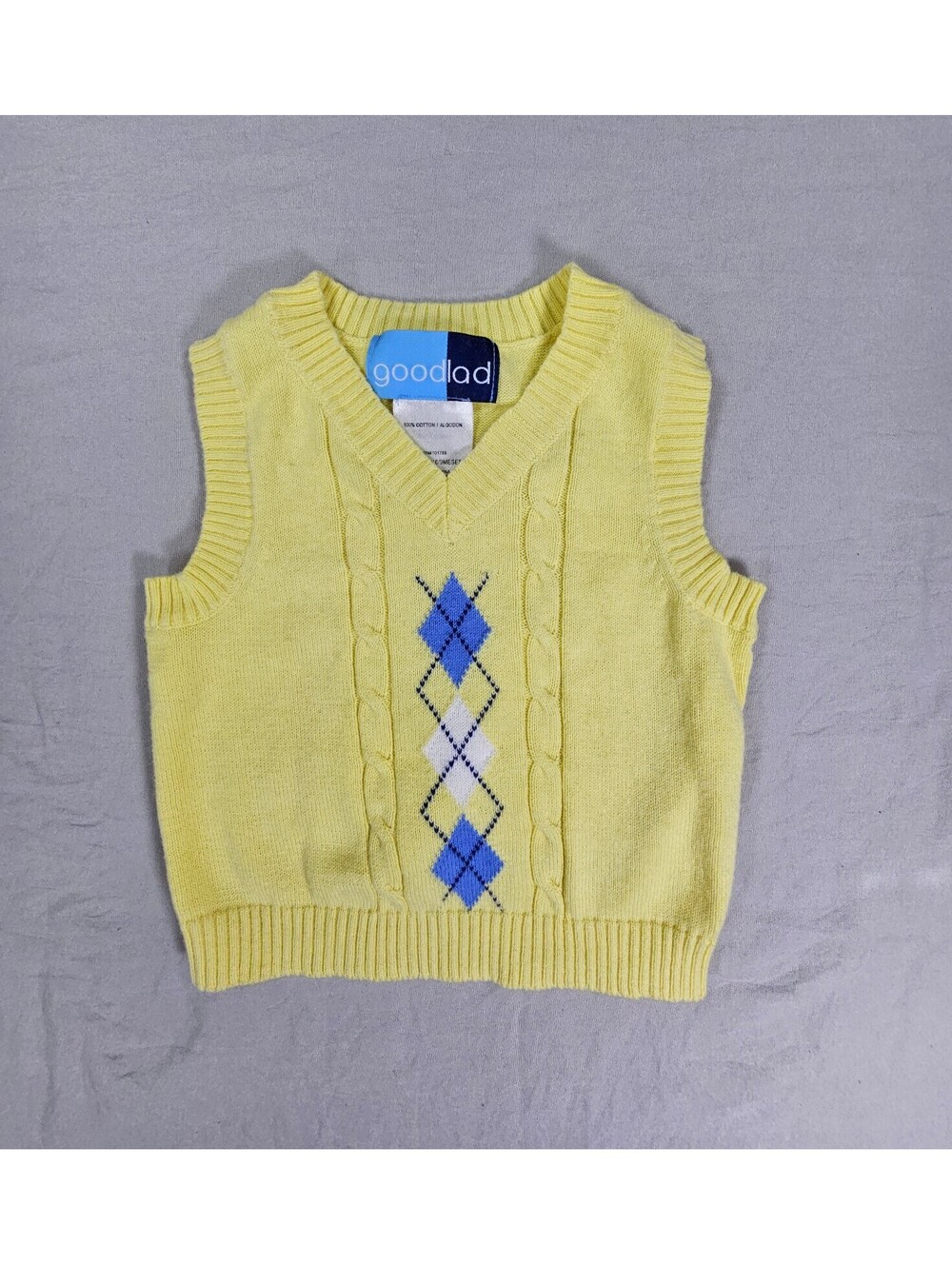 Goodlad Yellow Argyle Sweater Vest for Infants. 100% Cotton. Size 6-9 months.